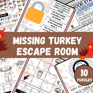 Missing Turkey Escape Room Game, Thanksgiving Printable Escape Room Kit, DIY Escape Room for Kids or Families, Thanksgiving Kids Puzzle Game