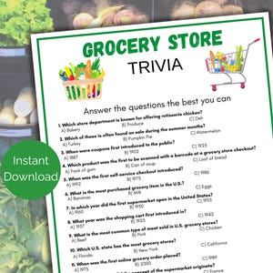 Trivia-spel kruidenierswinkel, kruidenierswinkelquiz, afdrukbare kruidenierswinkelspel, voedseltrivia, kooktriviaspel, ijsbrekerspel
