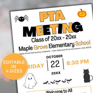 EDITABLE PTO PTA October Meeting Flyer Template, Pto/Pta Information Meeting Flyer, Seasonal Pta Meeting Flyer, Halloween Pta Meeting Flyer