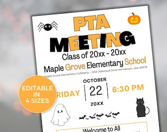 BEWERKBARE PTO PTA Oktober Meeting Flyer Template, PTO/Pta Information Meeting Flyer, Seizoensgebonden Pta Meeting Flyer, Halloween Pta Meeting Flyer