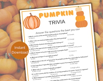 Pumpkin Trivia Game, Pumpkin Quiz, Fall Trivia Game, Printable Thanksgiving Trivia Game, Autumn Game for kids, families and adults