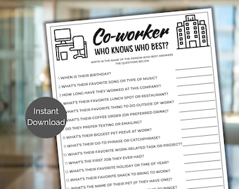Who Knows The Coworker Best Game, Printable Office Party Games, How Well Do You Know The Coworker, Team Building Games, Work party Games