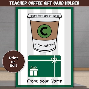 Porte-cartes modifiable pour la journée du café des enseignants, cadeau imprimable pour la rentrée des classes, porte-cartes pour la rentrée des classes, cadeaux pour les enseignants