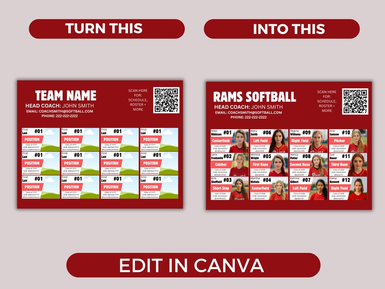 Editable 12 Player Team Roster Template, Customizable Travel Team ...