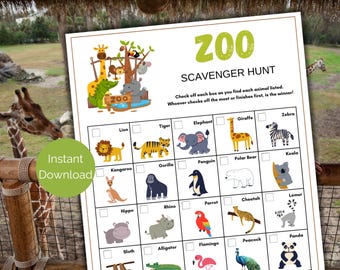 Zoo Scavenger Hunt for kids, Animal Scavenger Hunt Game, Kid Outdoor Activity, Zoo Treasure Hunt for Kid, Zoo Birthday Party, Zoo Party Game