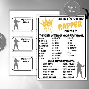 What's Your Rapper Name Game + Name Tags, Hip Hop Party Game, Rap ...