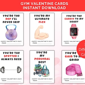 Cartes de gymnastique pour la Saint-Valentin, 12 cartes de remise en forme imprimables pour la Saint-Valentin, étiquettes d'entraînement pour la Saint-Valentin, haltérophilie, Saint-Valentin pour entraîneur personnel