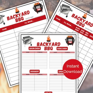 Backyard BBQ Sign Up Sheet, Printable Barbecue Potluck Sign Up Form, Summer Cookout Food Sign Up Sheet, Church Potluck, Office Party Signup