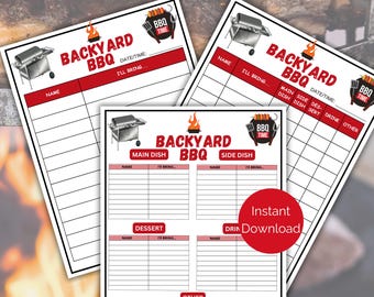 Backyard BBQ Sign Up Sheet, Printable Barbecue Potluck Sign Up Form, Summer Cookout Food Sign Up Sheet, Church Potluck, Office Party Signup