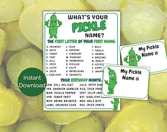 What's Your Pickle Name Game + Name Tags, Pickle Themed Party Activity, Pickle Birthday Game for adults and kids