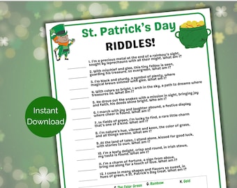 St Patricks Jokes, Printable St Patricks Day Riddles, St Patricks Day Games, St Paddy Games, St Patricks Day Party Game for Kids and adults