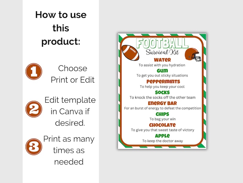 Editable Football Survival Kit Gift Tag Template, Football Player Gift ...