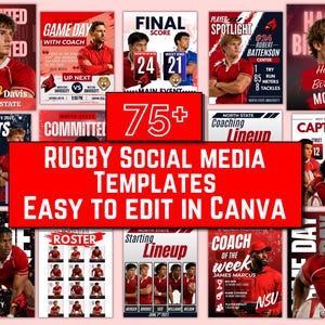 Rugby Social Media Templates Bundle, Editable Sports Social Media Posts, Rugby Graphics for Game Day Schedules Player Spotlights