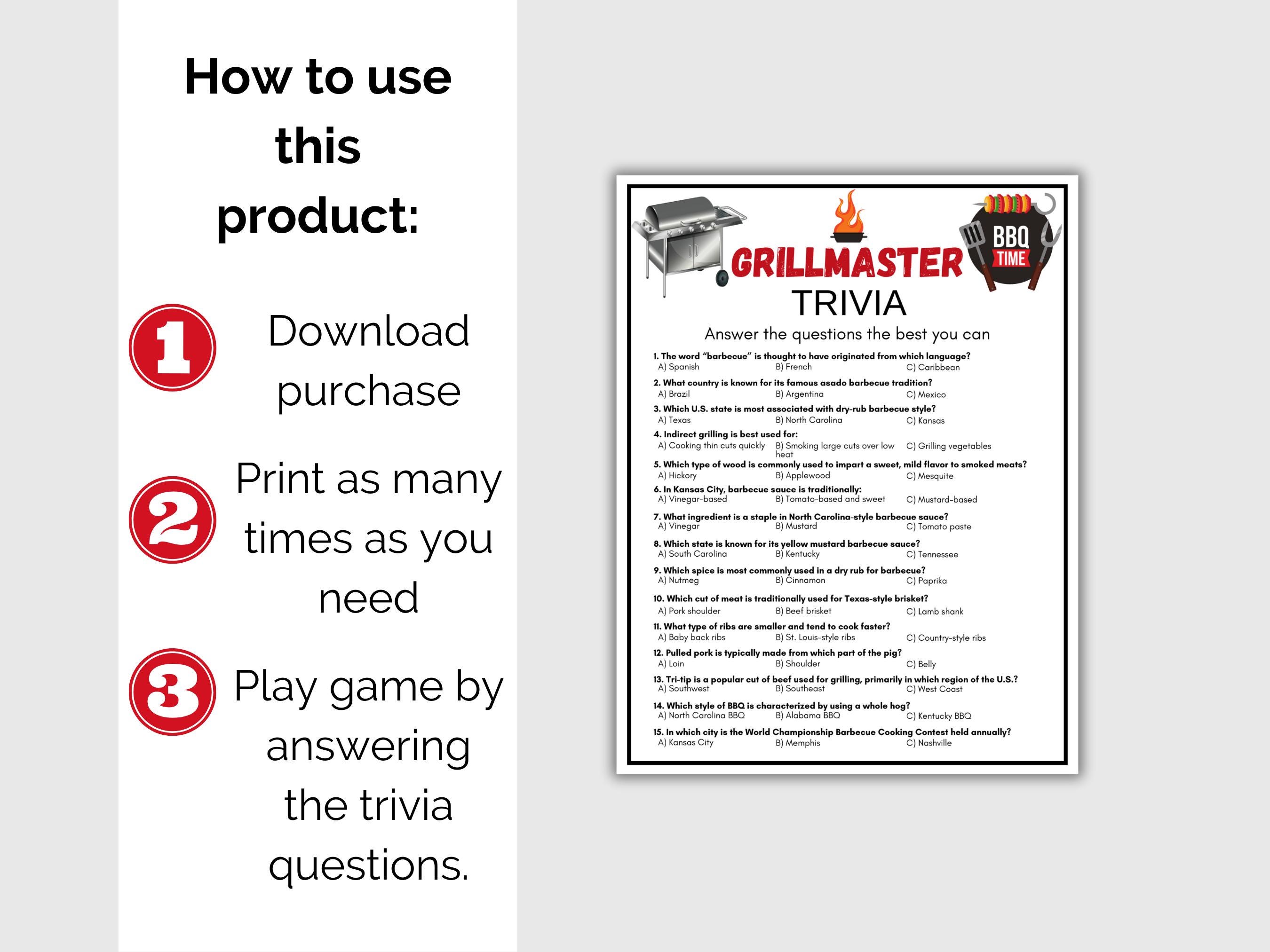 Grillmaster Trivia Game, BBQ Trivia, I Do BBQ Activity, BBQ Party Games ...