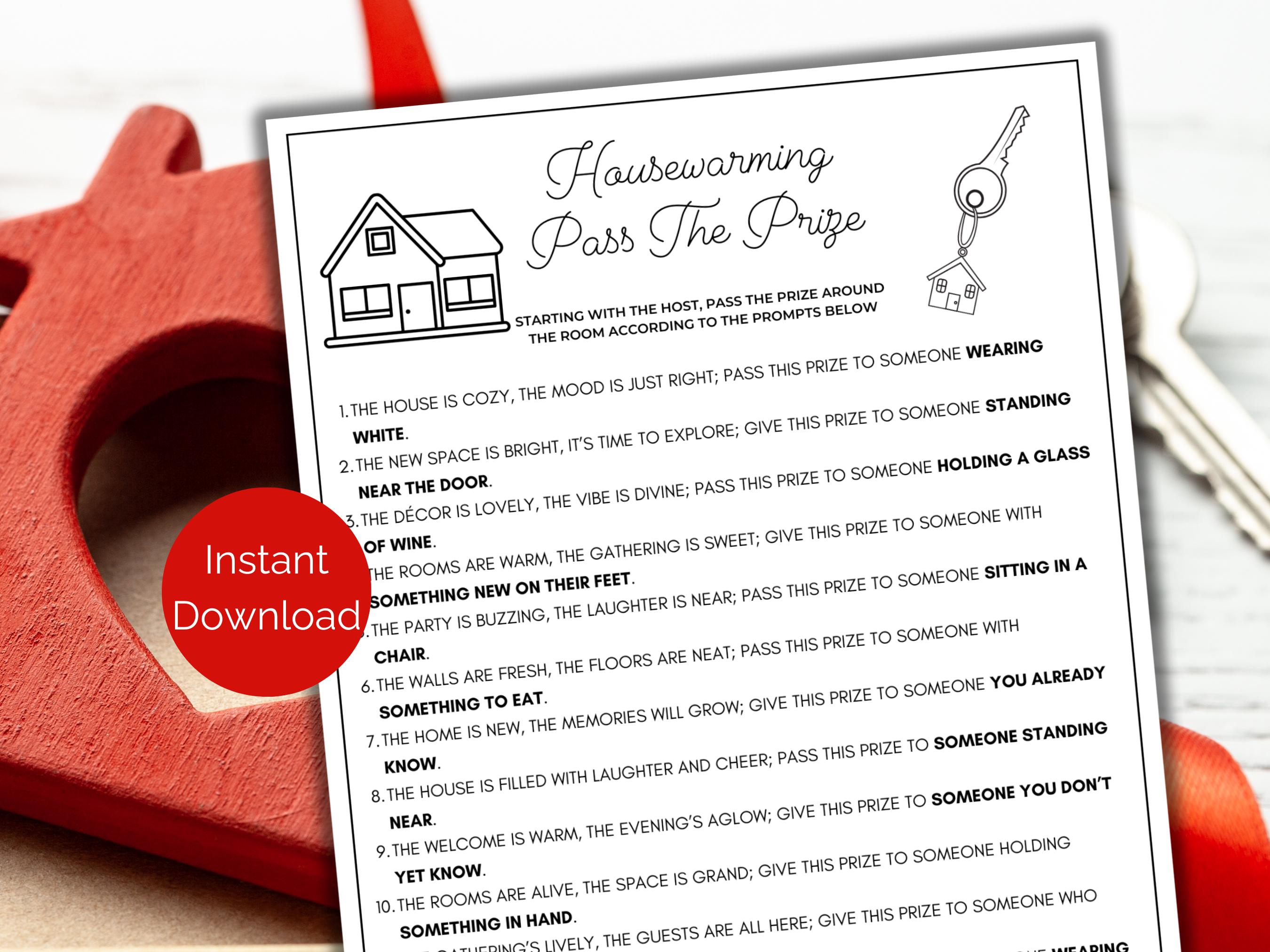 Housewarming Pass The Prize, Printable Housewarming Pass the Parcel Game, Pass the Gift Poem, Housewarming Party Game, New House Game