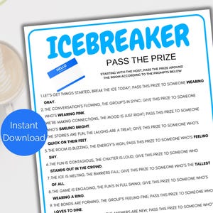 Icebreaker Pass The Prize, Printable Icebreaker Pass the Parcel Game, Icebreaker Game for family reunions, office party, Pass the Gift Poem