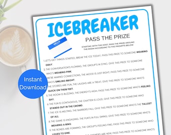 Icebreaker Pass The Prize, Printable Icebreaker Pass the Parcel Game, Icebreaker Game for family reunions, office party, Pass the Gift Poem