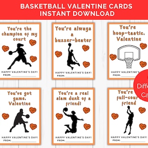 Basketball-Valentinstagskarten, 6 druckbare Valentinstagskarten für Kinder, lustige Sport-Valentinstagskarten, Klassenzimmer-Valentinstagskarten