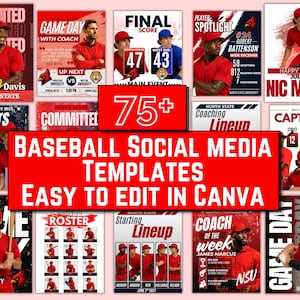 Baseball Social Media Templates Bundle, Editable Sports Social Media Posts, Baseball Graphics for Game Day Schedules Player Spotlights