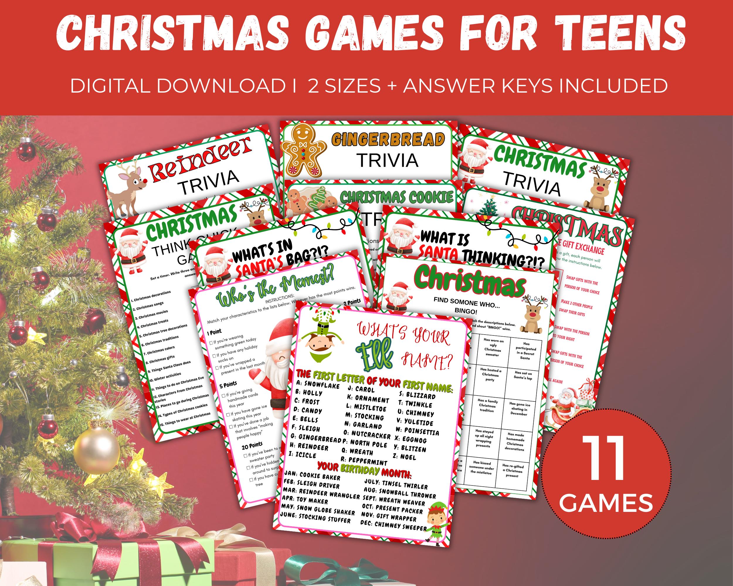 Christmas Games for Teens, 11 Printable Teen Christmas Games, Fun