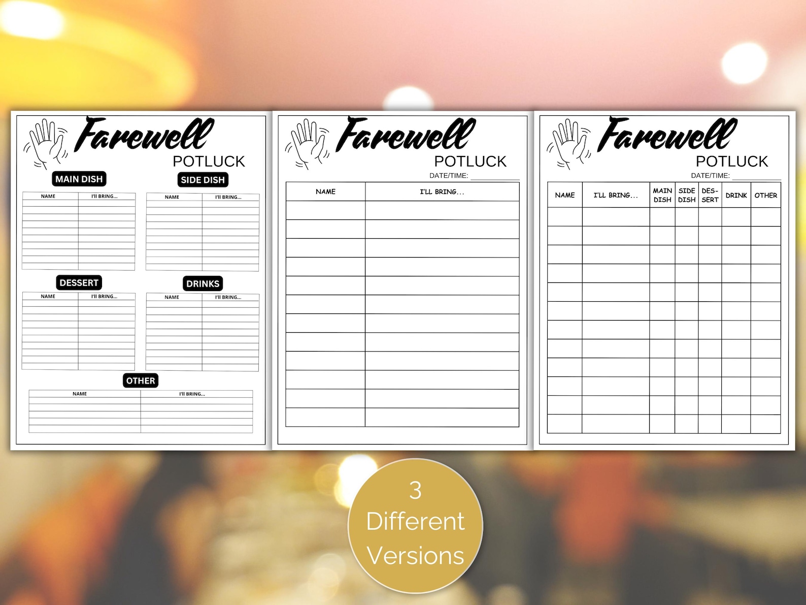 Farewell Potluck Sign up Sheet, Printable Going Away Party Potluck Sign