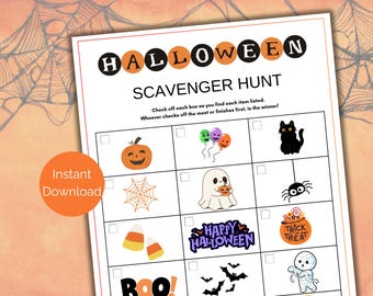 Halloween Scavenger Hunt for kids, Printable Halloween Treasure Hunt Game, Halloween Kids Activity, Halloween Printable, Classroom Activity
