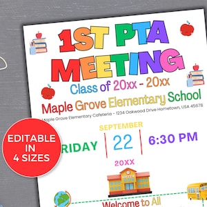 EDITABLE PTO PTA First Meeting Flyer Template, Pto/Pta Information Meeting Flyer, Seasonal Pta Meeting Flyer, Back to School Meeting Flyer
