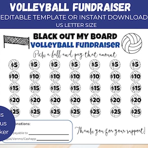 Editable Volleyball Black Out My Board Fundraiser, Volleyball Team Fundraiser, Volleyball Sponsor My Season, Volleyball Fundraising Form,
