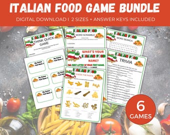 Italian Food Game Bundle, Pasta Dinner Party Games, Pasta Party Trivia Games for kids and adults, Italian Food Printable, Italian Food Games