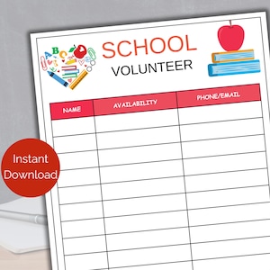 Lista de inscrição para voluntários escolares, Formulário de inscrição para pais representantes de turma (para imprimir), Lista de inscrição para voluntários professores, Lista de inscrição para voluntários de sala de aula