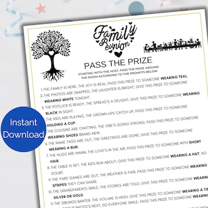 Family Reunion Pass The Prize, Printable Family Reunion Pass the Parcel Game, Pass the Gift Poem, Family Reunion Games, Family Party Game