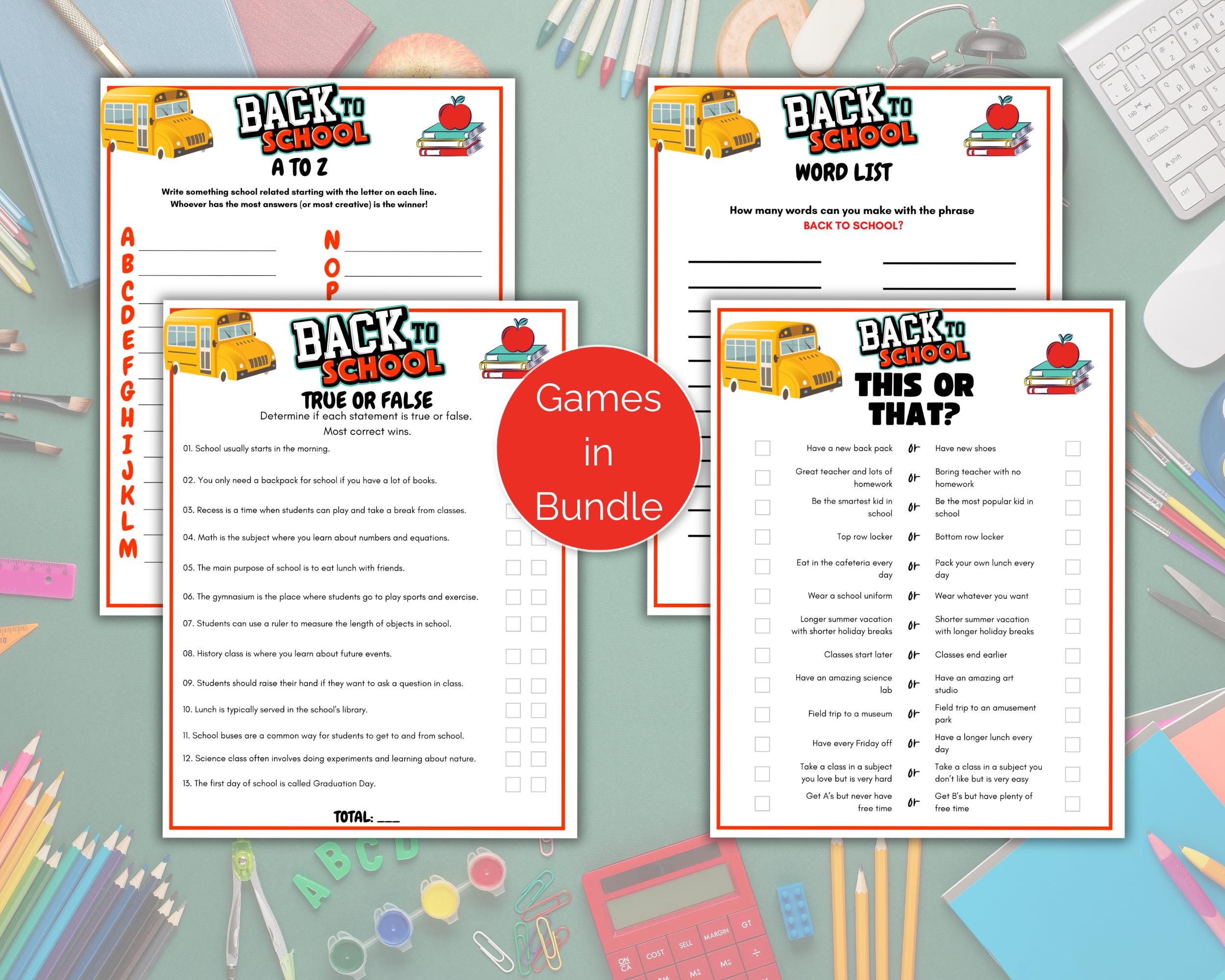 Back to School Games, First Day of School Activities, Elementary School ...