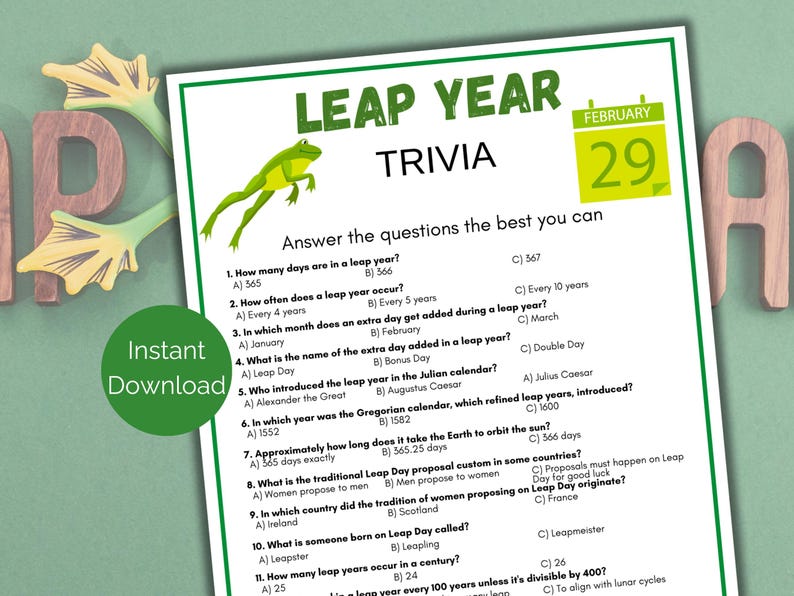 Leap Year Trivia Game, Leap Year Quiz, February 29th Trivia Game, Leap ...
