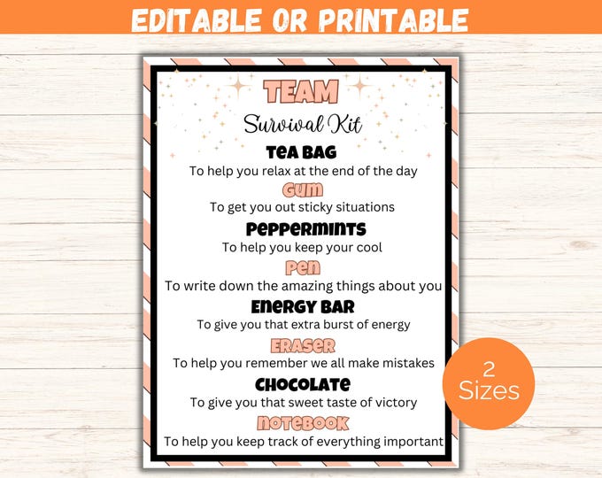 Editable Retirement Survival Kit Printable Gift Tag Treat Bag Staff ...