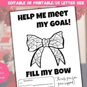 Editable Fill My Bow Fundraiser Template, Cheerleading Fundraiser Flyer, Cheer Team Sponsor My Season, Color My Bow Fundraising Form
