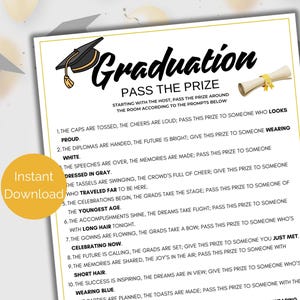 Graduation Pass The Prize, Printable Graduation Pass the Parcel Game, Graduation Party Game,  College or High School Graduation
