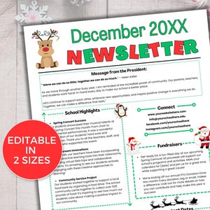 EDITABLE December PTO PTA Newsletter Template, Monthly Classroom December Newsletter, School Newsletter, Parent Communication, Holiday News