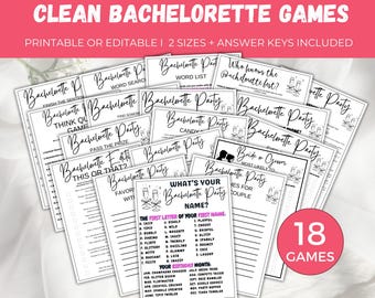 Bundle de jeux EVJF modifiable, 18 jeux d'enterrement de vie de jeune fille imprimables, jeux de société EVJF minimalistes