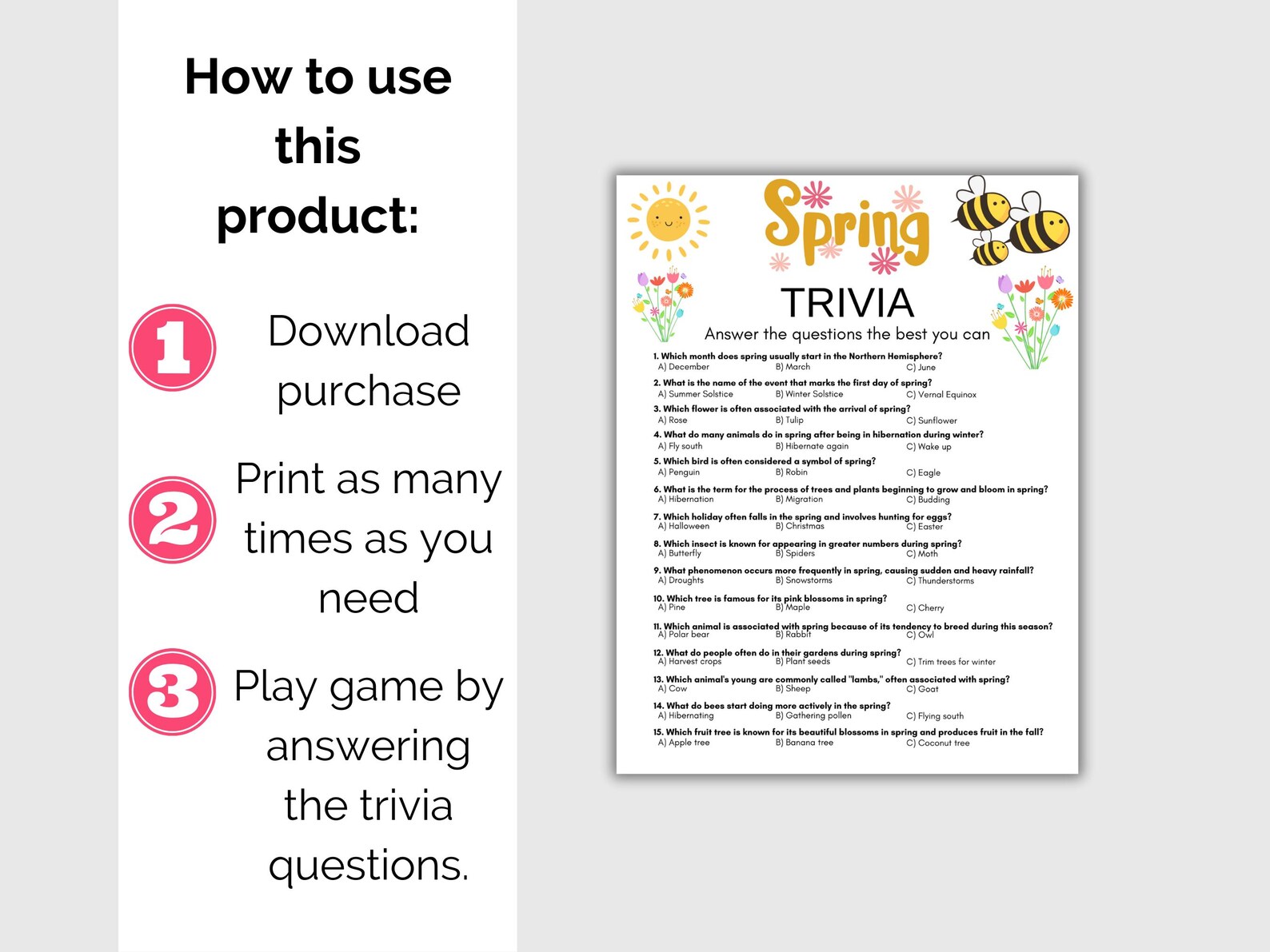 Spring Trivia Game, Printable Spring Quiz, Spring Activity for Kids or ...