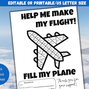 Editable Fill My Plane Fundraiser Template, Travel Fundraiser Flyer, Color My Flight Fundraising Form for church, school, study abroad