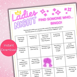 Juego de encuentro para la noche de chicas, bingo para mezclar y mezclar para la noche de chicas, divertido juego para romper el hielo para la noche de chicas, juegos para despedidas de soltera