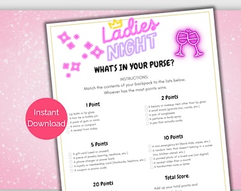 Ladies Night What's In Your Purse, Printable Girls Night Out Game, Ladies Night Party Games, Girls Night In Games, What's in Your Bag