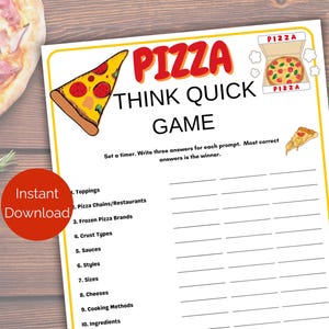 Pizza Think Quick, Pizza Games for kids, adults and classroom, National Pizza Day, Pizza Party Game,  Pizza Themed Birthday Game