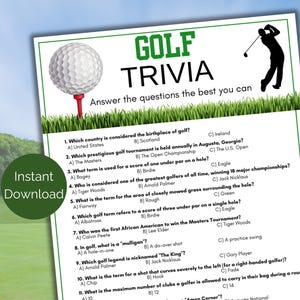 Golf Trivia Game, Printable Golf Activity, Golf Month Game, Golf Team Party Game, Golf Birthday Game for adults or kids, Retirement Party