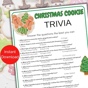 Christmas Cookie Trivia Game, Cookie Exchange Game, Christmas Party Games, Cookie Quiz, Christmas Cookie Game, Christmas Trivia Printable
