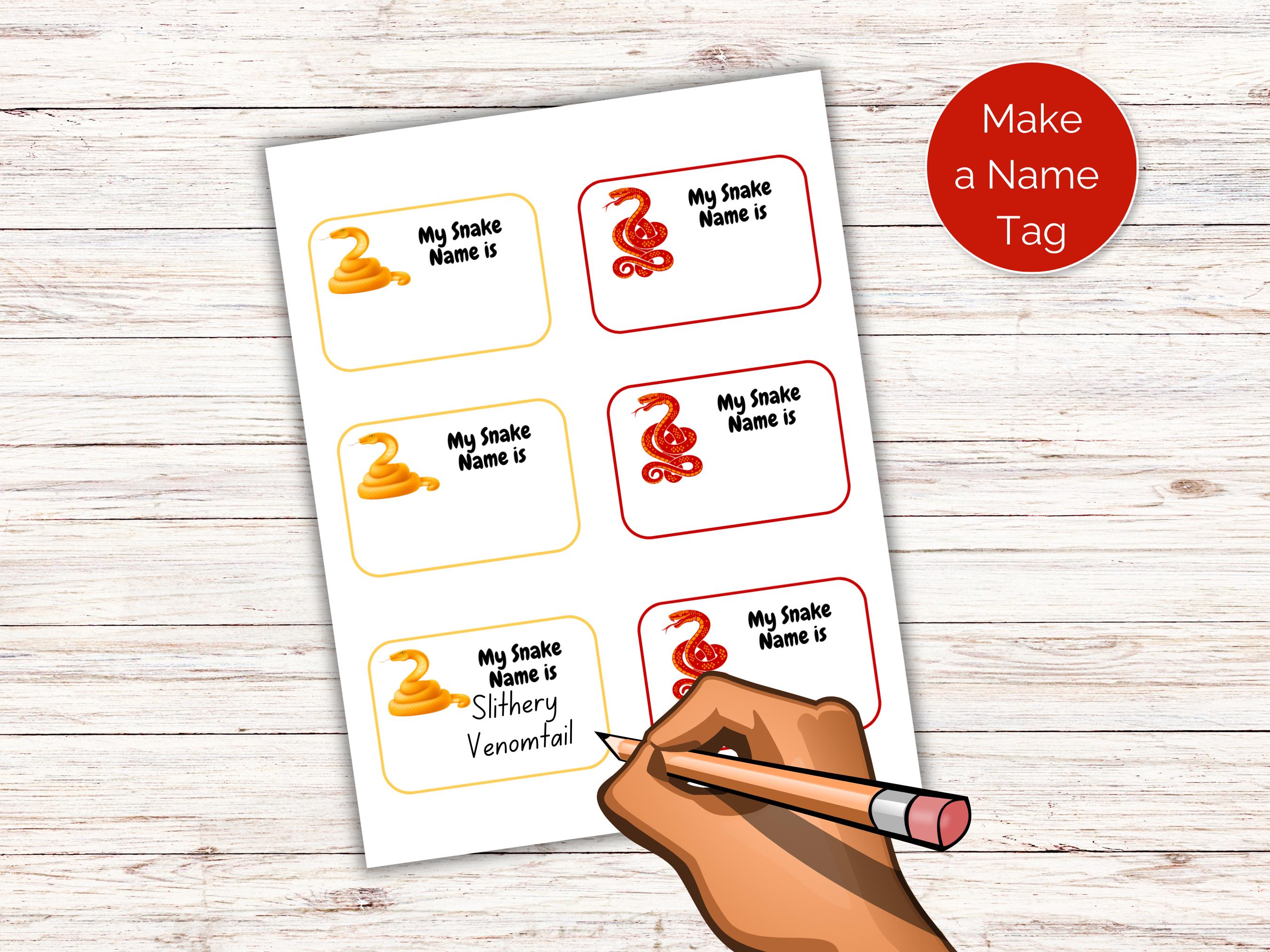 What's Your Snake Name Game + Name Tags, Printable Reptile Party Game ...