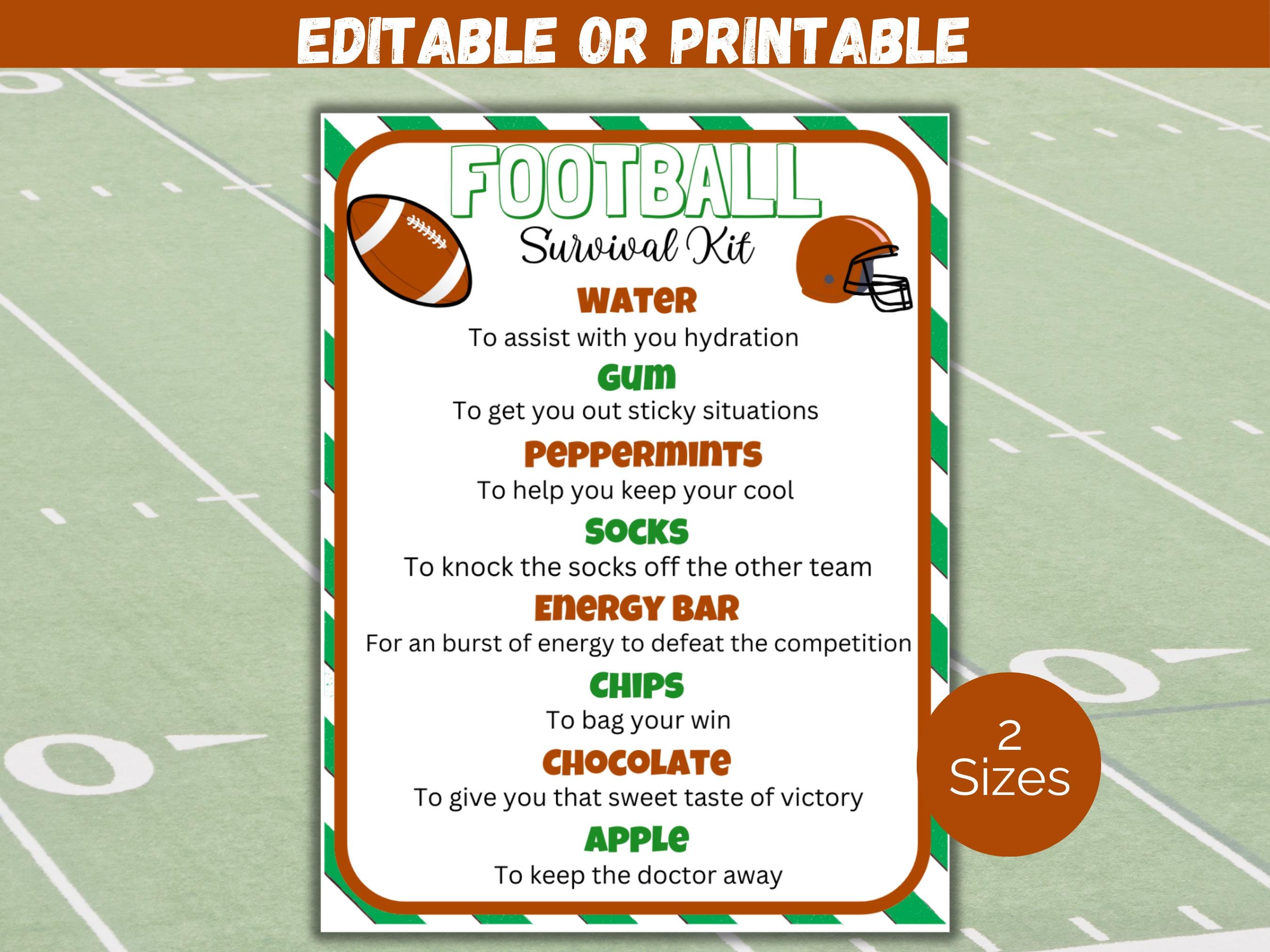Editable Football Survival Kit Gift Tag Template, Football Player Gift ...