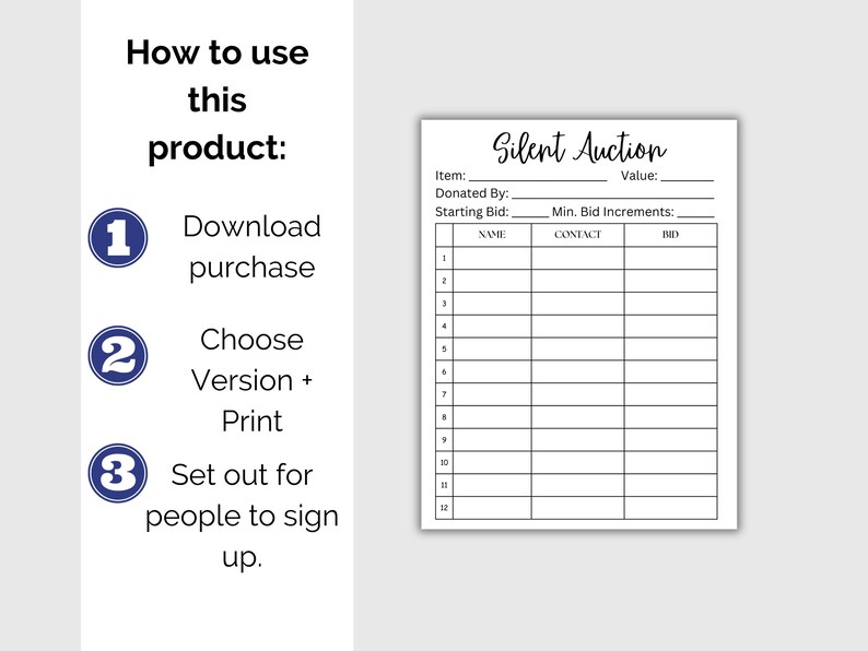 Editable Silent Auction Bid Sheet, Printable or Editable Silent Auction ...