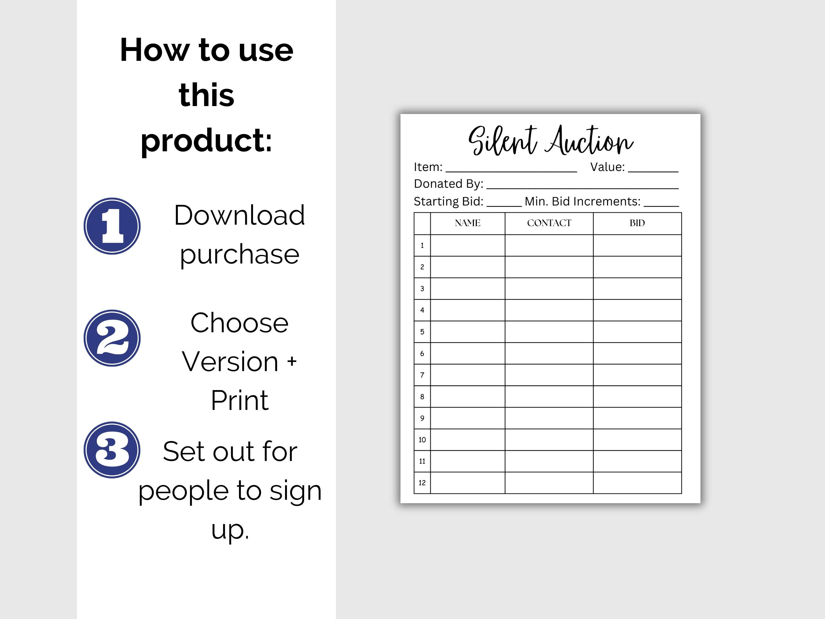 Editable Silent Auction Bid Sheet, Printable or Editable Silent Auction ...
