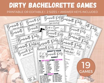 Dirty Bachelorette Game Bundle, 19 druckbare oder bearbeitbare Junggesellinnenabschiedsspiele, Dirty Hen Party Spiele, minimalistisches Junggesellinnenabschiedsspiel
